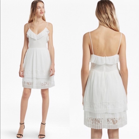 French Connection White Pleated Flowy Lace Dress Size 8 - Picture 1 of 9